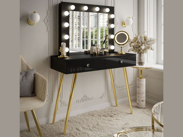 Coiffeuse avec miroir et éclairage LED Olivine Brillant noir