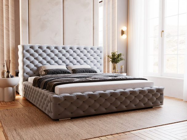 Lit Coffre rembourré avec sommier relevable 120x200 Astra Gris clair