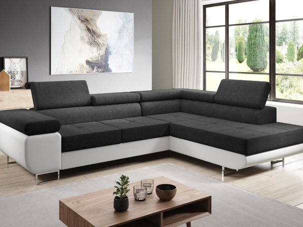 Canapé d'Angle Droite Convertible avec Coffre Solam L Blanc, Noir