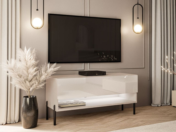 Meuble TV de 90 cm avec éclairage LED Aurelie Cachemire brillant