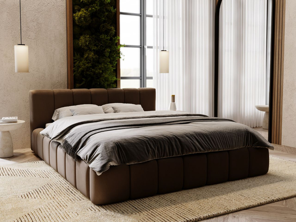 Lit Coffre rembourré avec sommier relevable 140x200 Split Marron