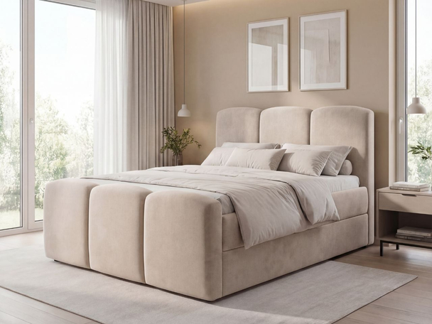 Lit Boxspring avec Coffre de Rangement 160x200 Campi Beige