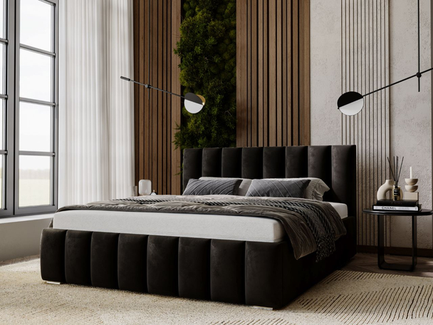 Lit Coffre rembourré avec sommier relevable 120x200 Neos Noir