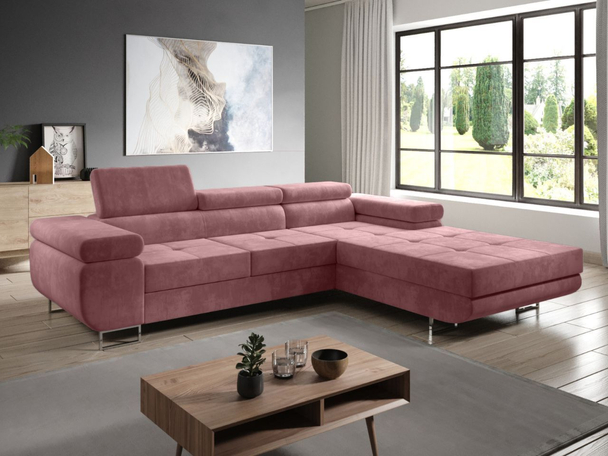 Canapé d'Angle Droite Convertible avec Coffre Solam Rose