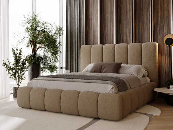 Lit Coffre rembourré avec sommier relevable 200x200 Imperial Marron