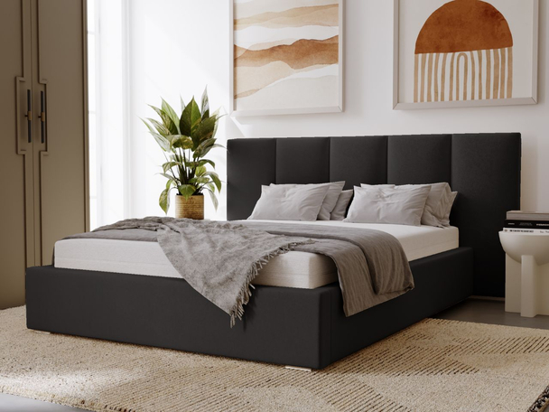 Lit Coffre rembourré avec sommier relevable 160x200 Lizbona Noir