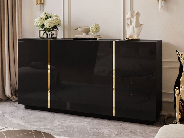 Commode de Rangement Lunelie Brillant noir