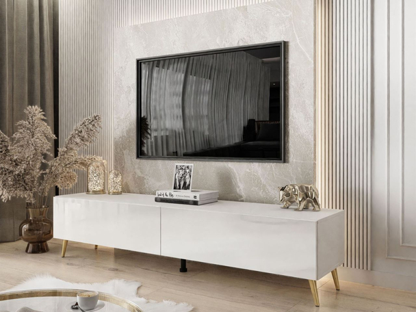 Meuble TV Rangement avec éclairage LED Sorelle blanc brillant