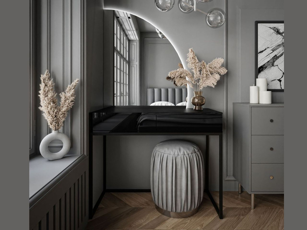 Coiffeuse à droite avec tiroirs et éclairage LED Clarette Noir brillant