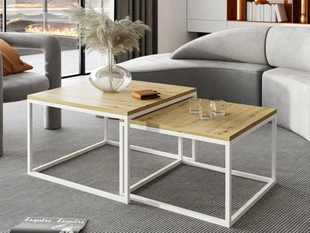 Tables Basses Gigognes sur cadre blanc Asumi Chêne Artisan 40x46