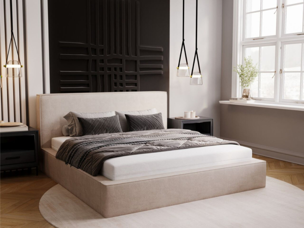 Lit Coffre rembourré avec sommier relevable 140x200 Monaco Beige