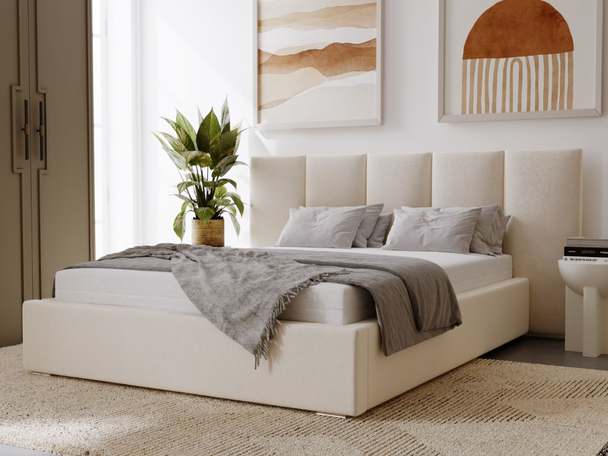 Lit Coffre rembourré avec sommier relevable 120x200 Lizbona Beige