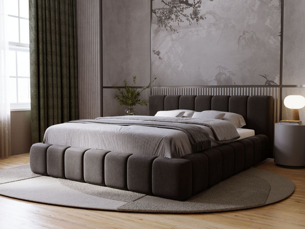 Lit Coffre rembourré avec sommier relevable 140x200 Orio Noir