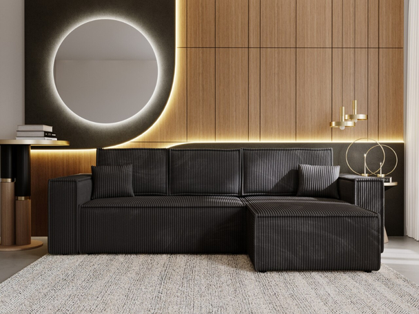 Canapé d'Angle Convertible avec Coffre Réversible Prato XL Noir