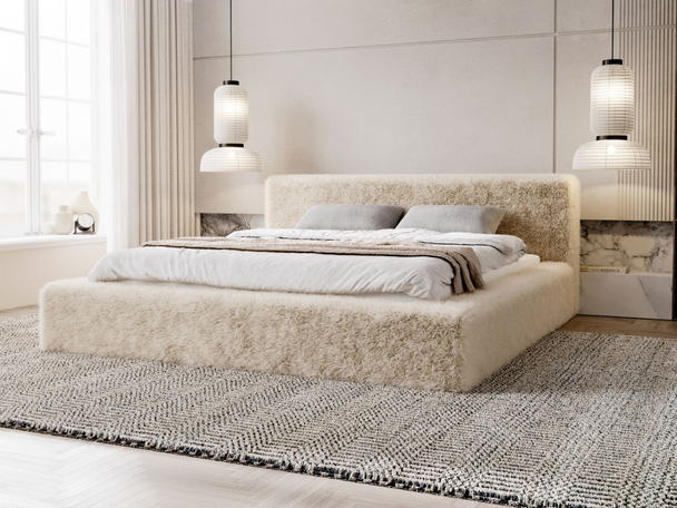 Lit Coffre rembourré avec sommier relevable 160x200 Enjoy Beige