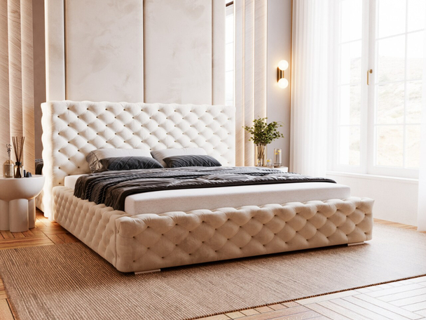 Lit Coffre rembourré avec sommier relevable 200x200 Astra Beige