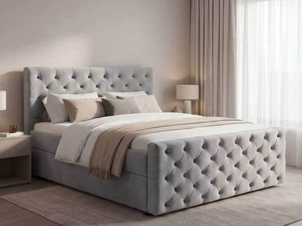 Lit Boxspring avec Coffre de Rangement 120x200 Montego Gris clair
