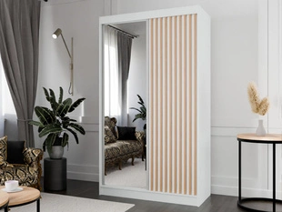 Armoire avec Miroir Loreto Blanc, Chêne Wotan
