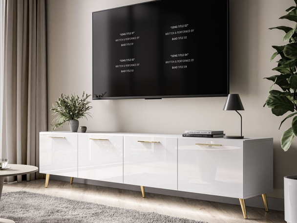 Meuble TV Rangement avec éclairage LED Noaé Blanc