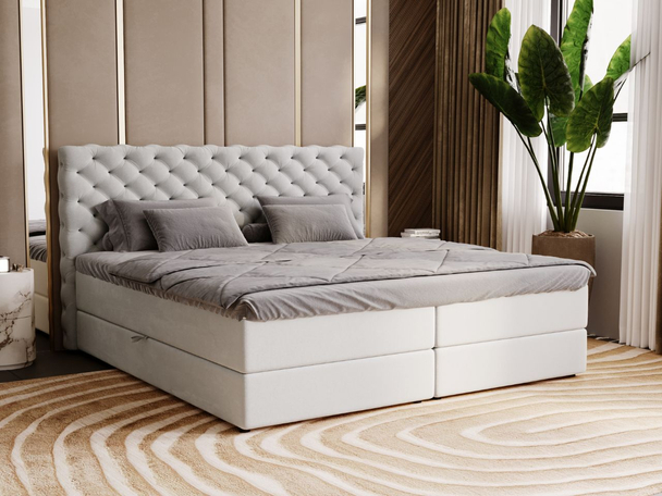 Lit Boxspring avec Coffre de Rangement 200x200 Bergamo Gris clair