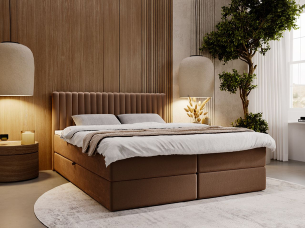Lit Boxspring avec Coffre de Rangement 180x200 Marbella Marron