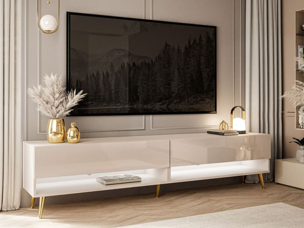 Meuble TV pour salon 180 cm avec pieds en métal Aurelie Cachemire brillant