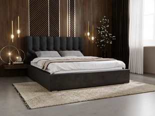 Lit Coffre rembourré avec sommier relevable 180x200 Roma Noir