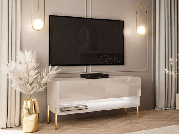 Meuble TV de 90 cm avec éclairage LED Aurelie Cachemire brillant