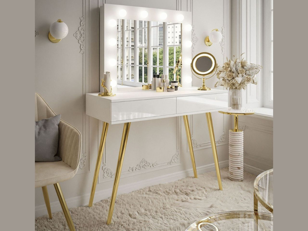 Coiffeuse avec miroir et éclairage LED Olivine Brillant blanc