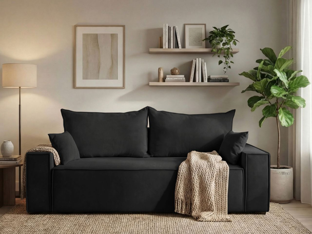 Canapé Droit Convertible avec Coffre Sivra Noir