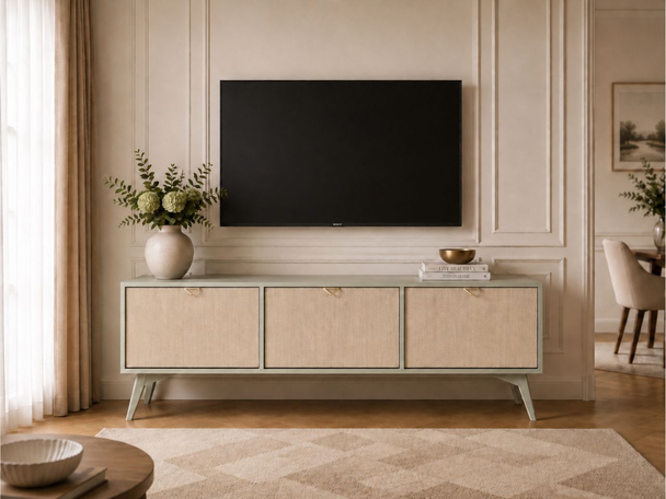 Meuble TV Rangement Modena Vert, Marron clair