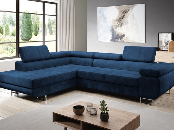 Canapé d'Angle Gauche Convertible avec Coffre Solam L Bleu foncé