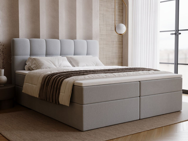 Lit Boxspring avec Coffre de Rangement 140x200 Maison Gris