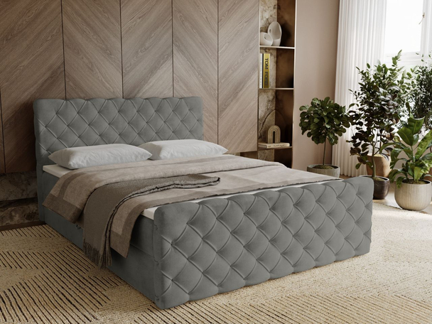 Lit Boxspring avec Coffre de Rangement 120x200 Lunaris Gris