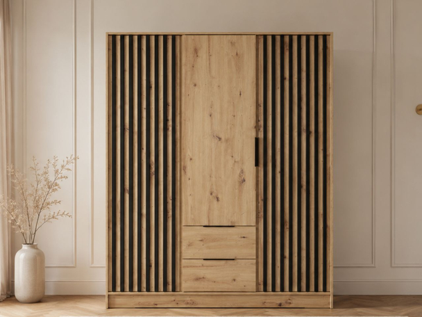 Armoire Portes Battantes Macron marron à lamelles
