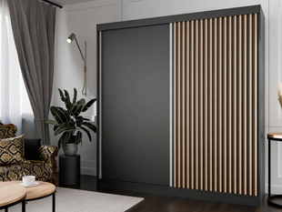Armoire Portes Coulissantes Loreto Noir, Chêne Wotan