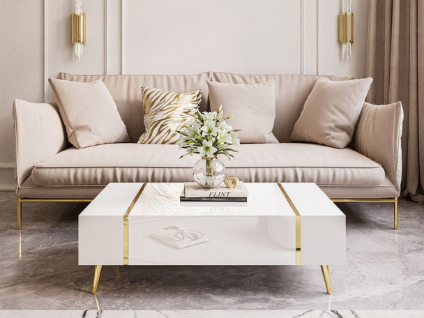Table basse sur pieds en métal Lunelie Brillant blanc