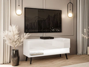Meuble TV de 90 cm avec éclairage LED Aurelie Brillant blanc
