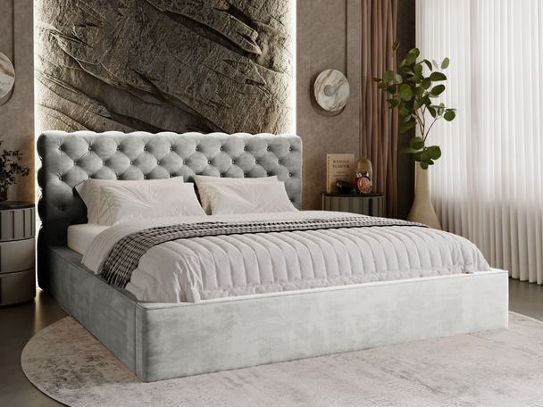 Lit Coffre rembourré avec sommier relevable 180x200 Apollo Gris clair