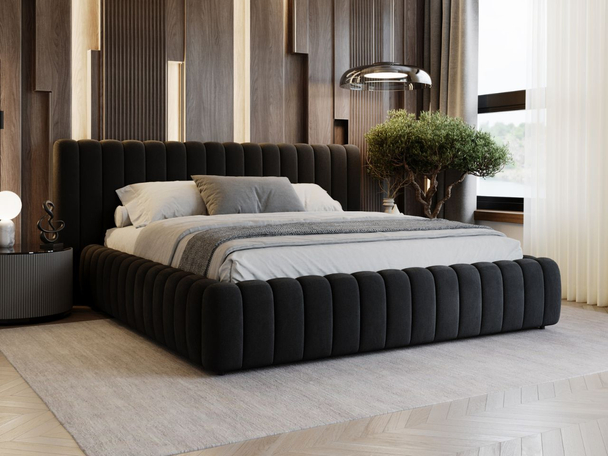 Lit Coffre rembourré avec sommier relevable 120x200 Bliss Noir