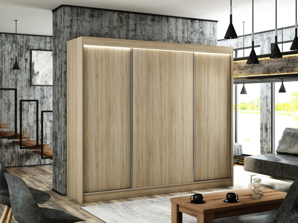 Armoire Portes Coulissantes avec éclairage LED Diano Chêne Sonoma