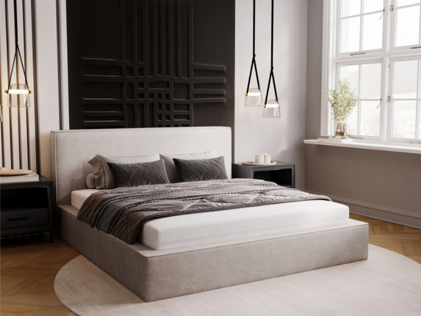 Lit Coffre rembourré avec sommier relevable 140x200 Monaco Gris clair