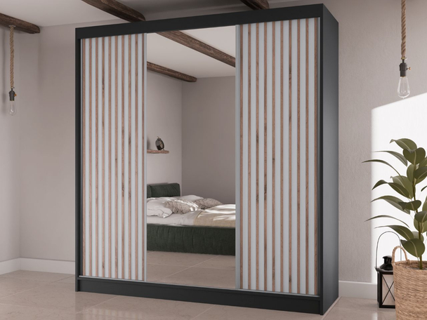 Armoire Portes Coulissantes Lucena Noir, Blanc