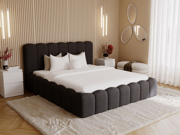 Lit Coffre rembourré avec sommier relevable 200x200 Smile Noir