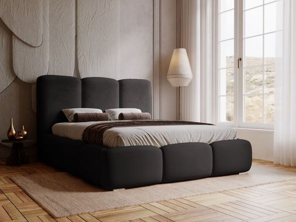 Lit Coffre rembourré avec sommier relevable 160x200 Bubble Noir