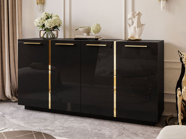 Commode de Rangement avec poignées dorées Lunelie Brillant noir