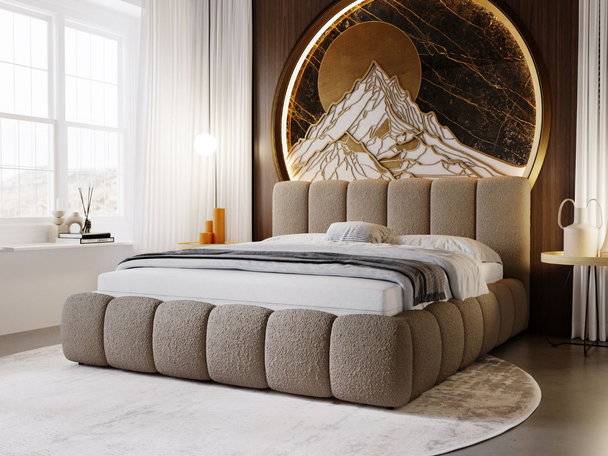 Lit Coffre rembourré avec sommier relevable 180x200 Cloud Marron
