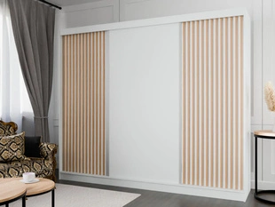 Armoire Portes Coulissantes Loreto Blanc, Chêne Wotan