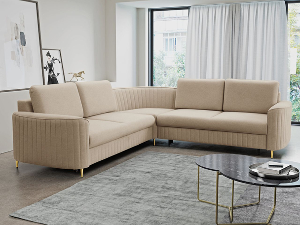 Canapé d'angle gauche Convertible avec Coffre Limon Beige foncé