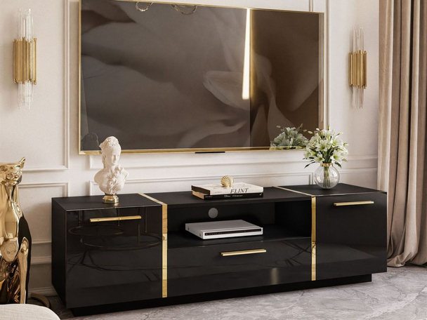 Meuble TV Rangement glamour Lunelie Brillant noir